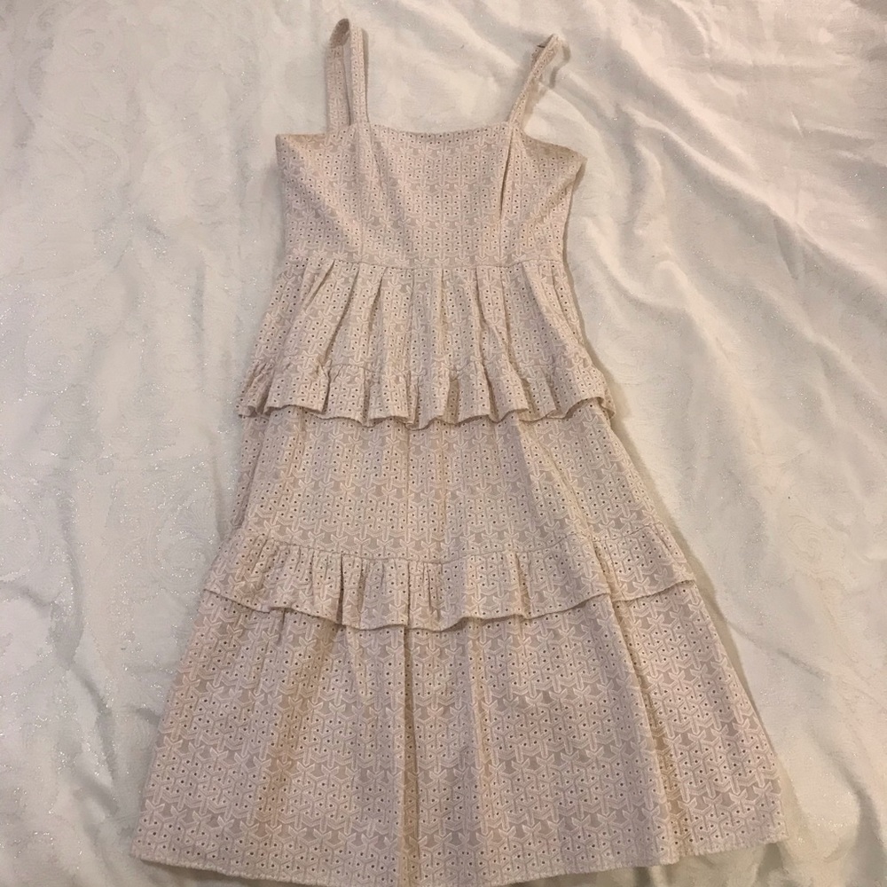 NWT Gianni Bini Tiered Ruffle Eyelet Dress Cream 6